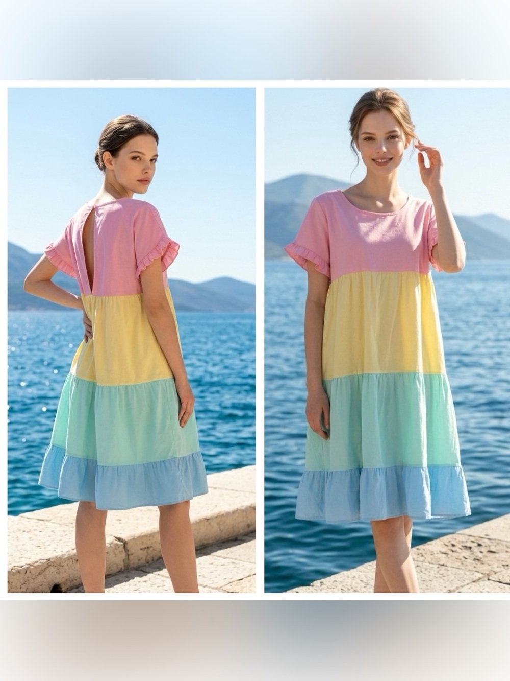 Simply Southern Women Sz XXLPastel Tiered ruffled color block Babydoll Dress